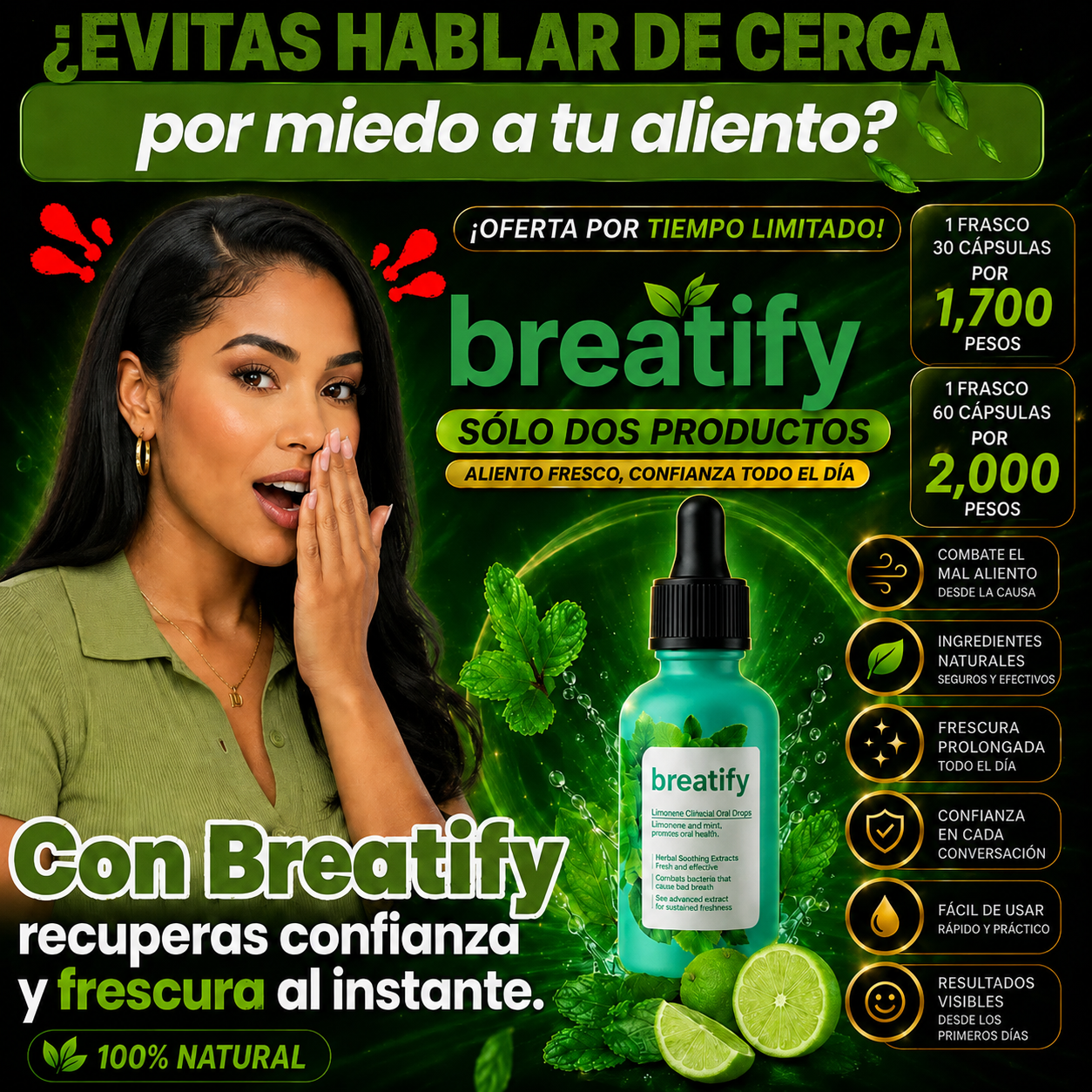 ✨ BREATIFY ✨ 🚫💨 ¡Dile adiós al mal aliento y saluda a una boca fresca todo el día! 😁🌿