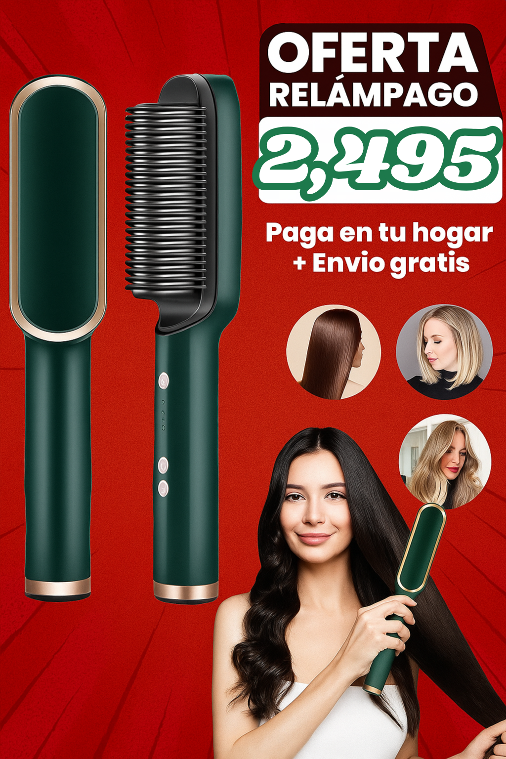 Cepillo Alisador Cabello Suave y Perfecto al Instante