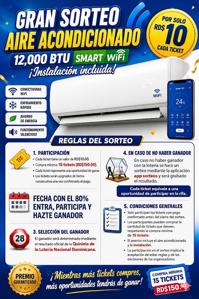 🔥 Gana un Aire Acondicionado Smart WiFi por Solo RD$150