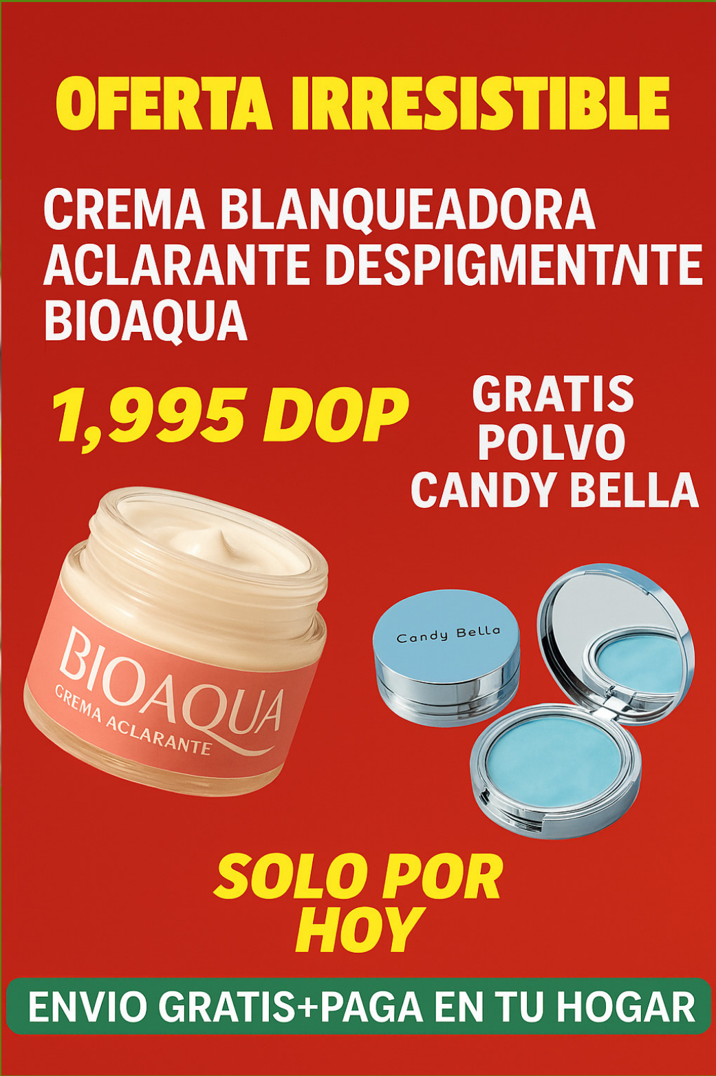 ✨ Crema Blanqueadora Aclarante Despigmentante BIOAQUA ✨+GRATIS CANDY BELLA  POLVO COMPACTO