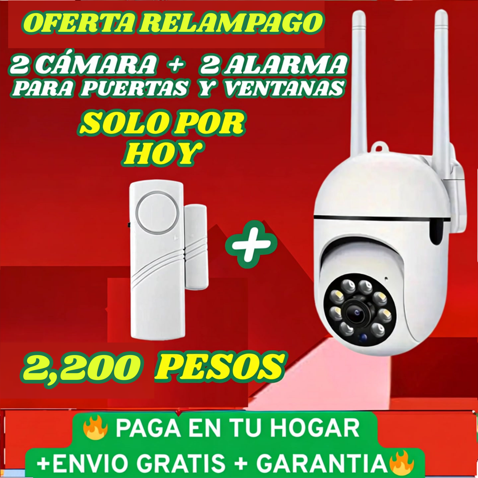 2 Cámara WiFi Resistente a la Lluvia + 2 alarmas para puertas y ventanas